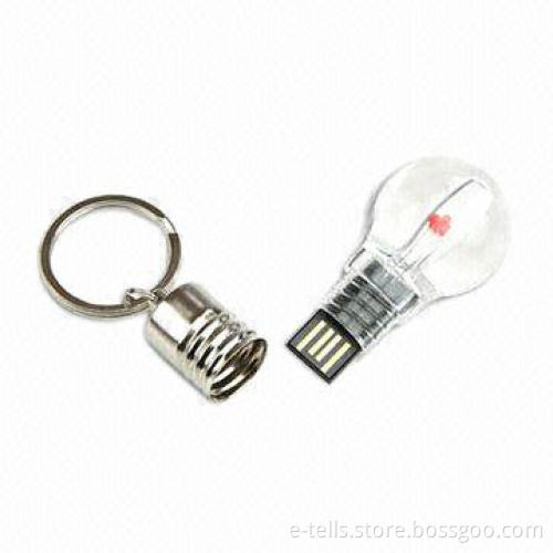 Light Bulb Design USB Flash Drive with Keychain, 128MB to 8GB Internal Memory